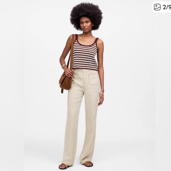 Madewell Women’s Patch Pocket Flare Pant in 100% Linen natural Size 0 NWT